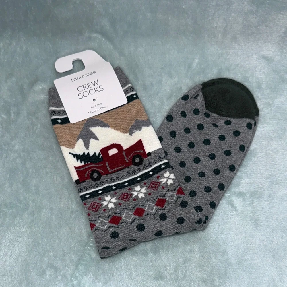 Maurices Gray and Red Patterned Crew Socks